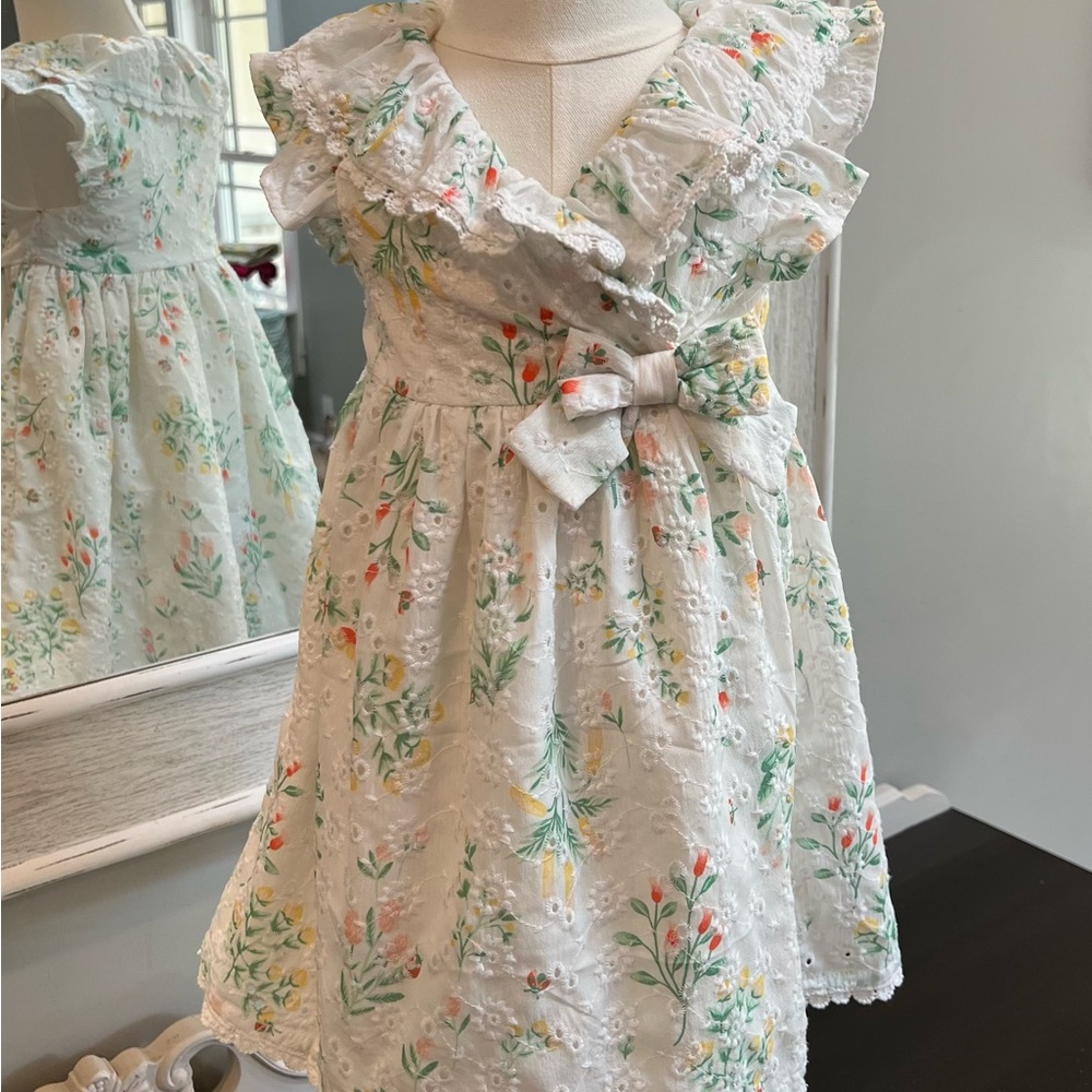 Joie White Eyelet Floral Wrap Dress with Front Bow